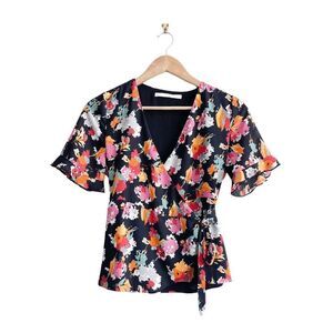 Zara Trafaluc Collection Womens Blouse Ruffled Sleeve Wrap Floral Multicolour Sm